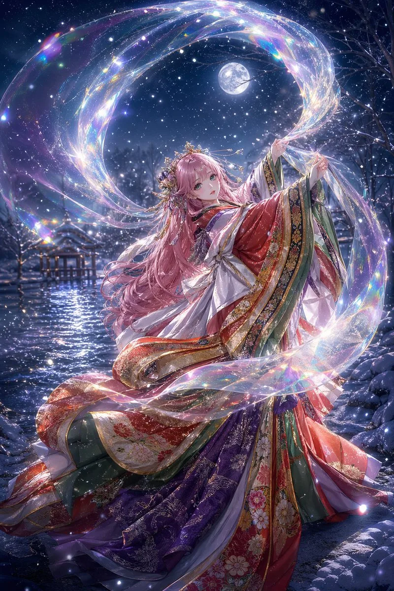 Vũ nữ kimono thiên giới dưới ánh trăng
