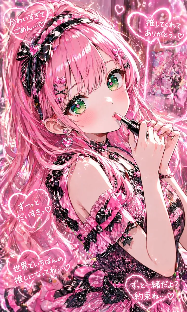 Chân dung thần tượng anime kawaii sắc hồng thoa son