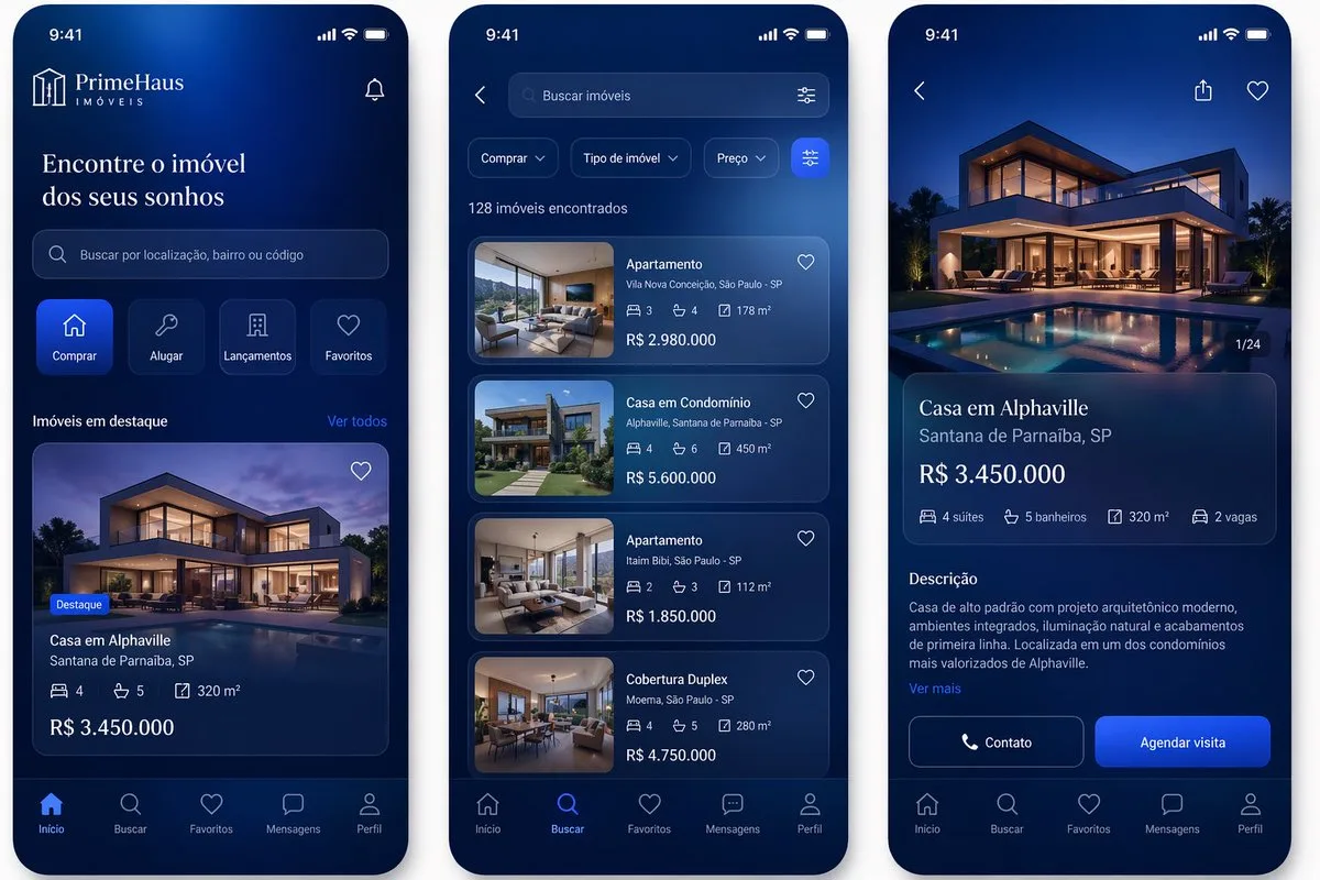 Mockup giao diện ứng dụng bất động sản cao cấp