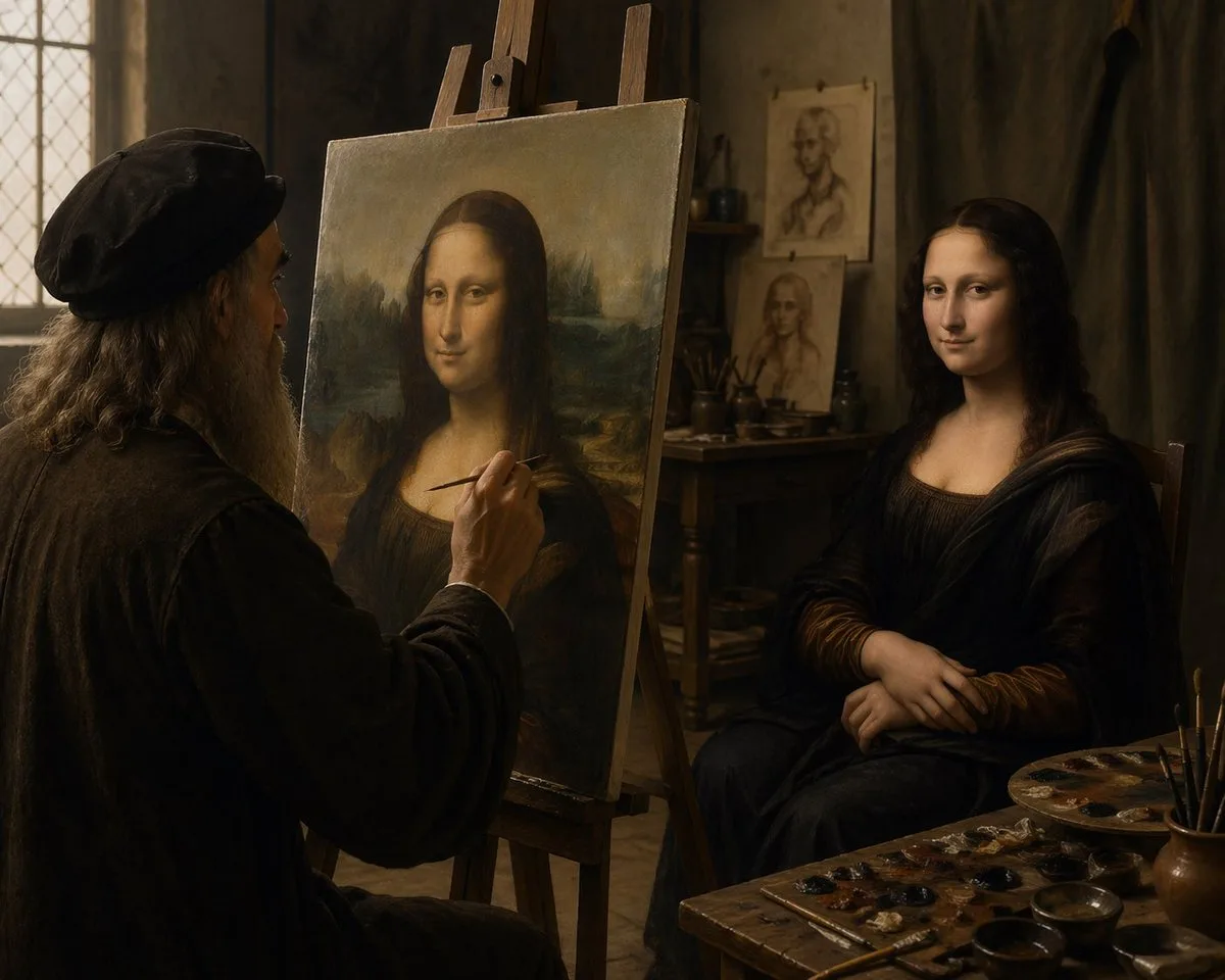 Leonardo da Vinci vẽ bức họa Mona Lisa