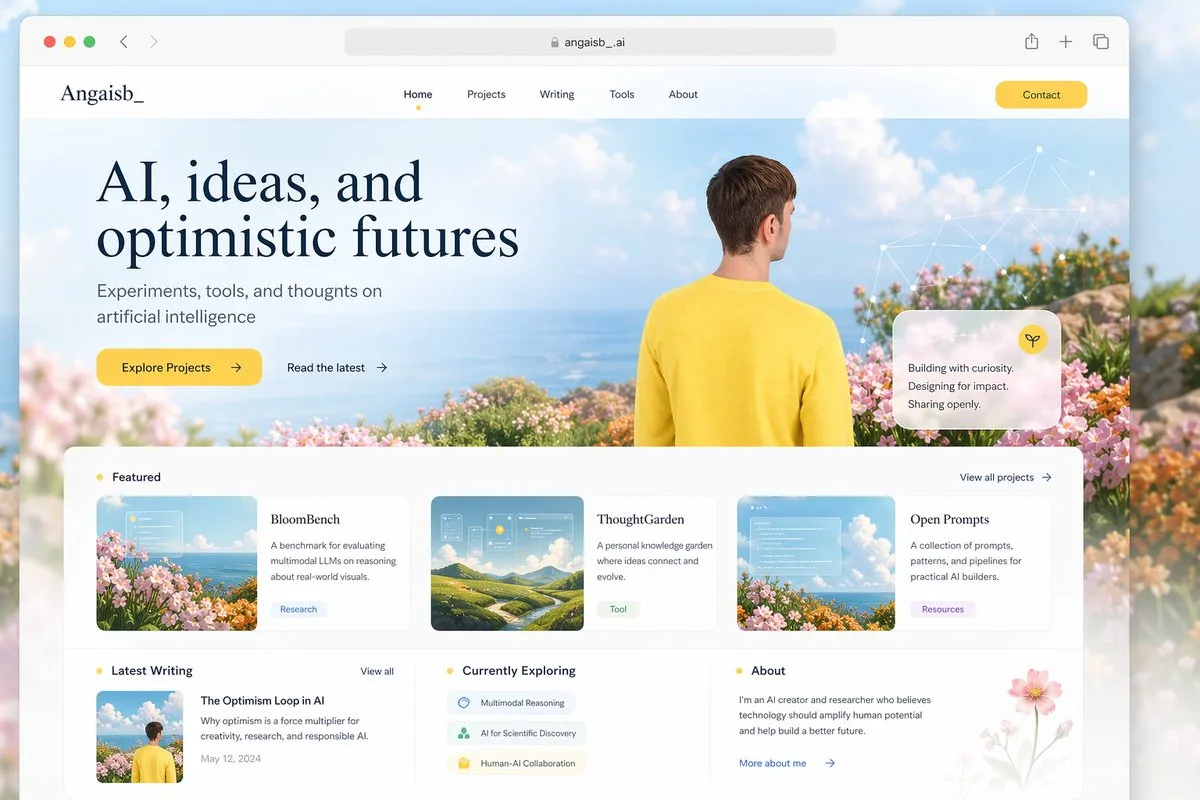 Mockup landing page portfolio AI phong cách tươi sáng