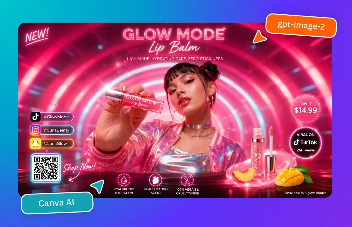 Poster quảng cáo ra mắt son dưỡng neon phong cách tương lai
