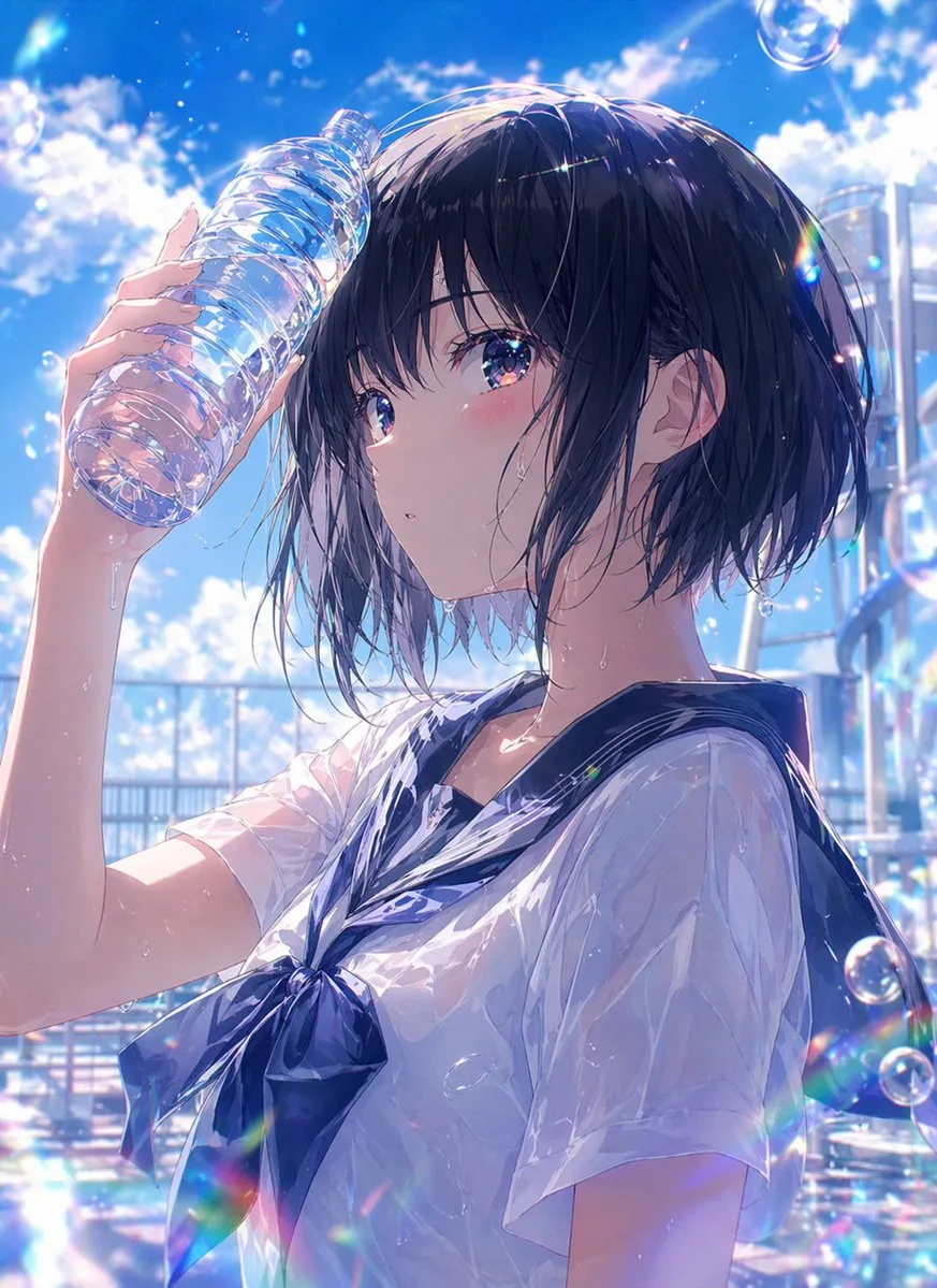 Chân dung anime nữ sinh ngày hè ướt sũng