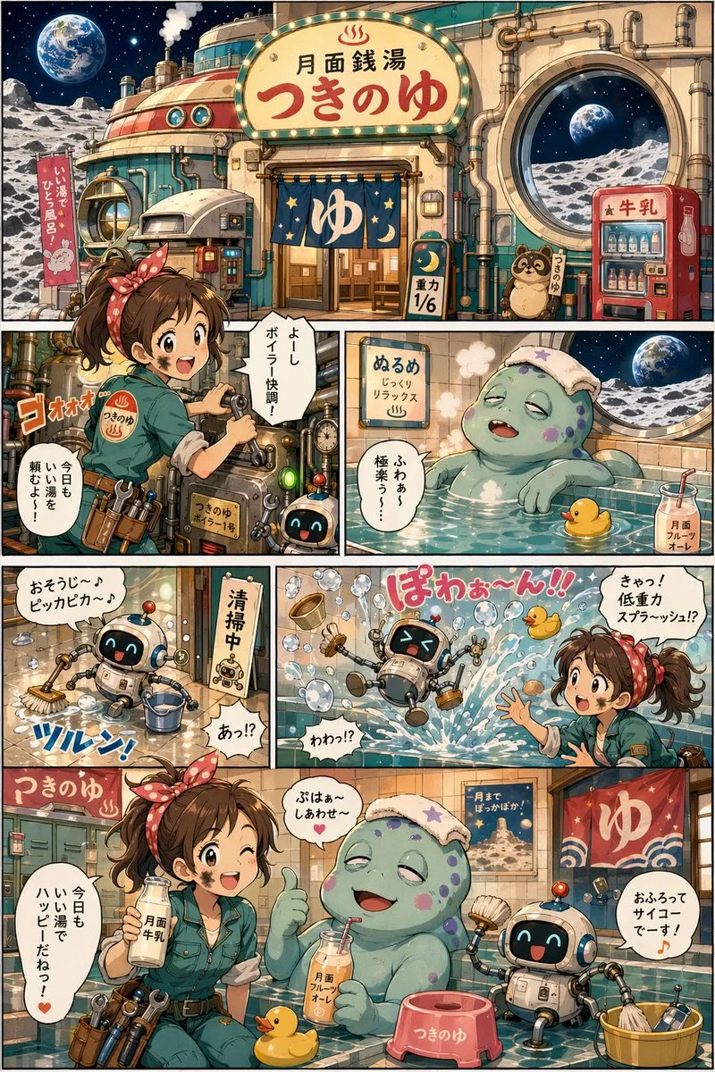 Trang manga nhà tắm trên Mặt Trăng