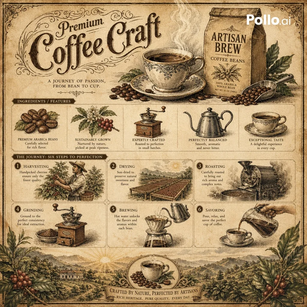 Infographic cà phê phong cách thực vật cổ điển