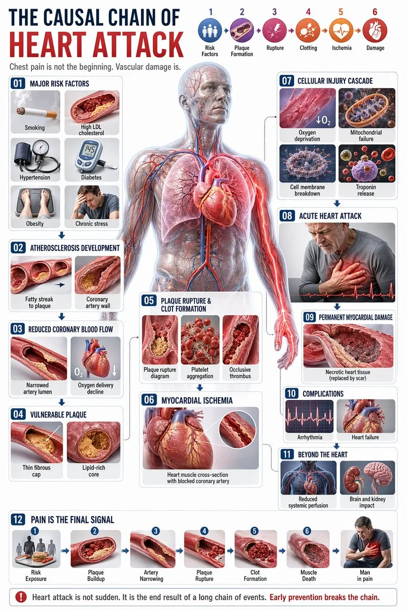 Infographic y khoa 3D về tiến trình nhồi máu cơ tim