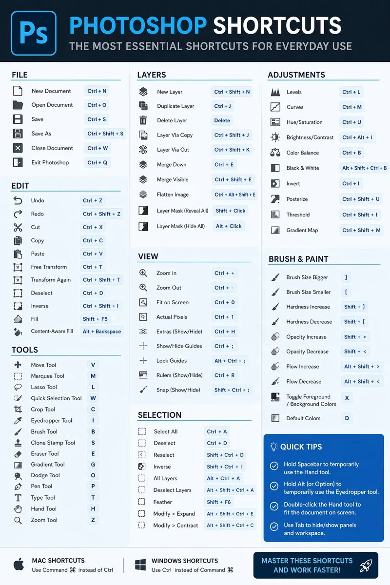 Infographic phím tắt phần mềm