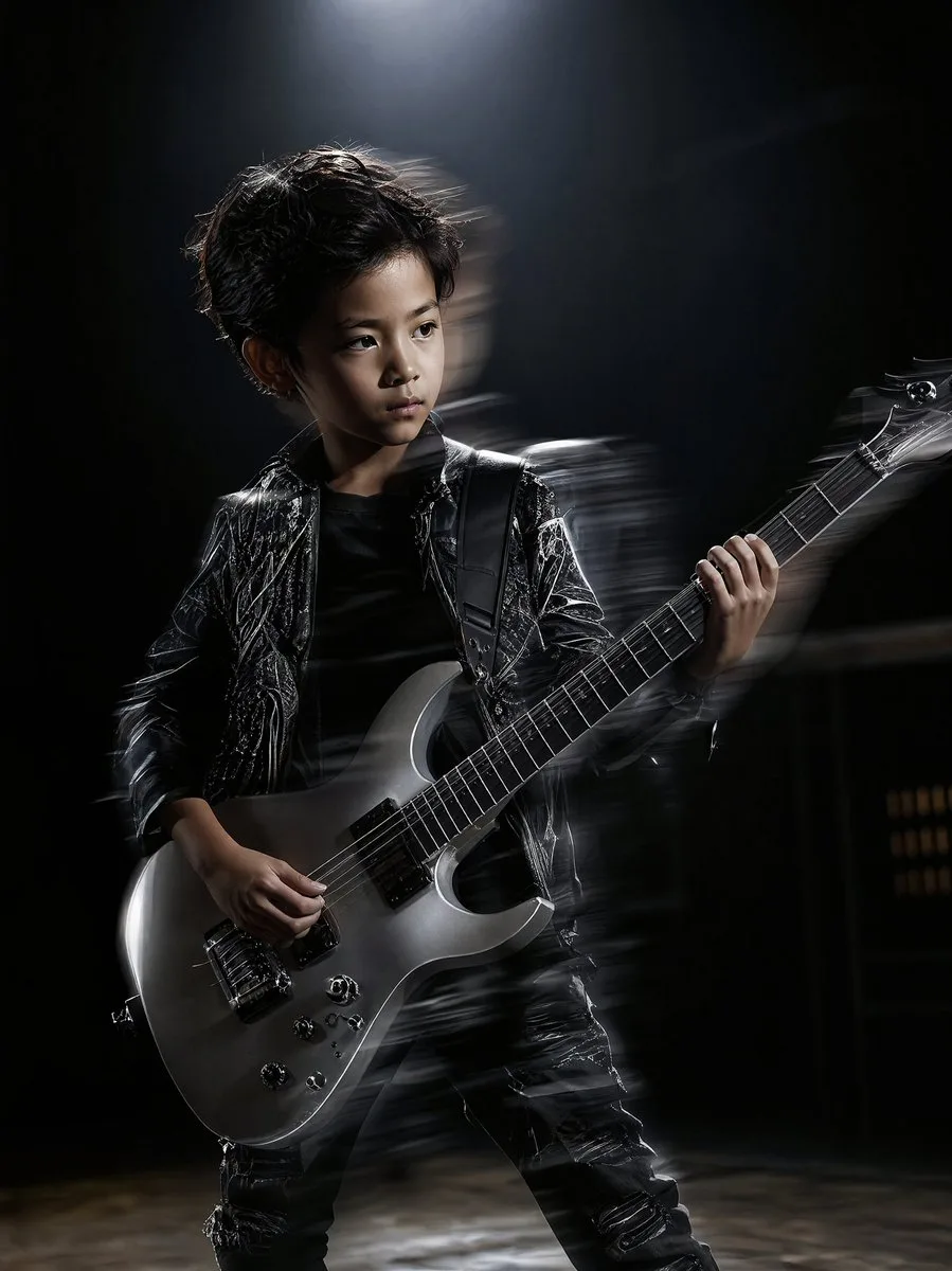 Chân dung nghệ sĩ guitar đầy tâm trạng