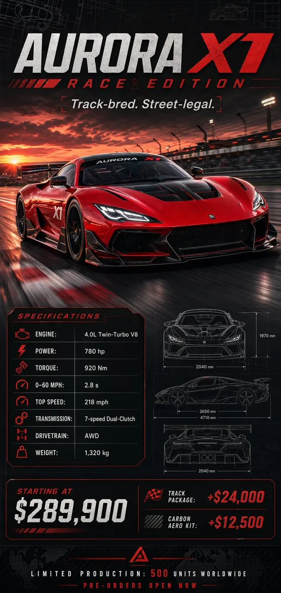 Poster xe đua kèm thông số kỹ thuật