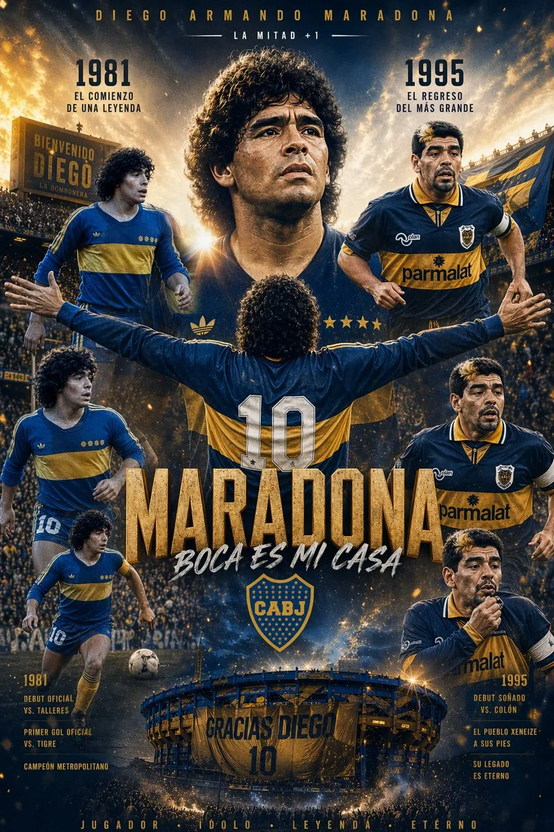 Poster infographic Maradona tại Boca Juniors