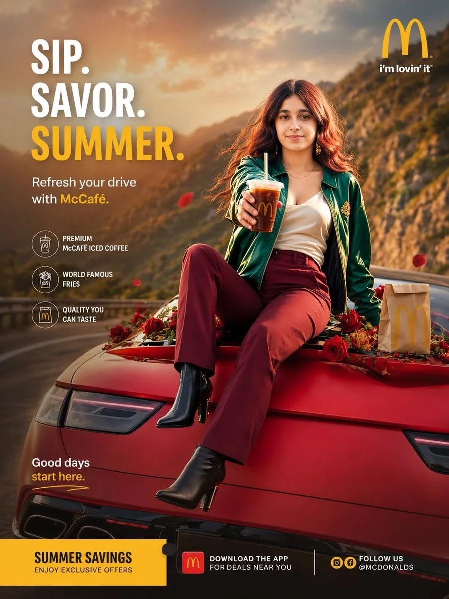 Poster quảng cáo McCafé mùa hè trên cung đường núi