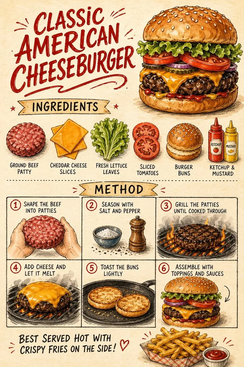 Poster công thức burger phô mai cổ điển
