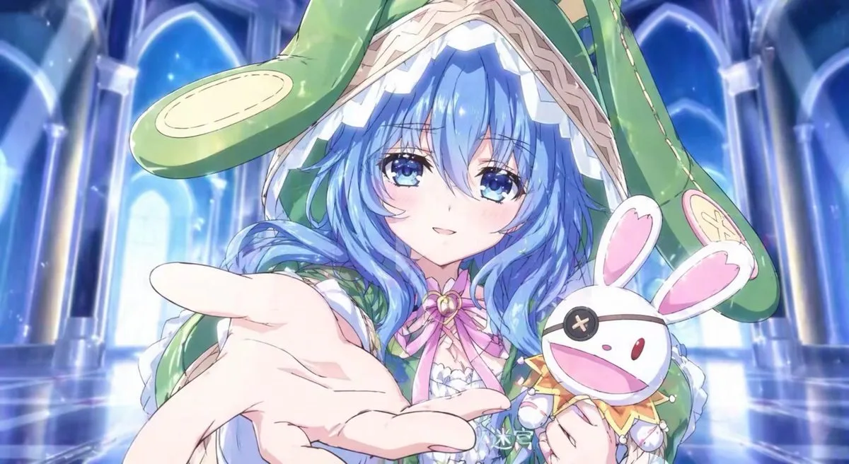 Cô gái anime tóc xanh trùm mũ tai thỏ