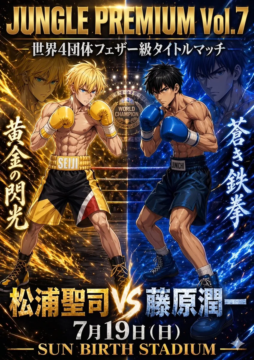 Poster trận tranh đai quyền anh phong cách anime