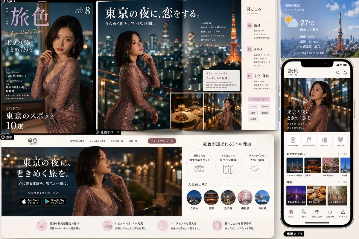 Mockup bộ nhận diện du lịch đêm Tokyo