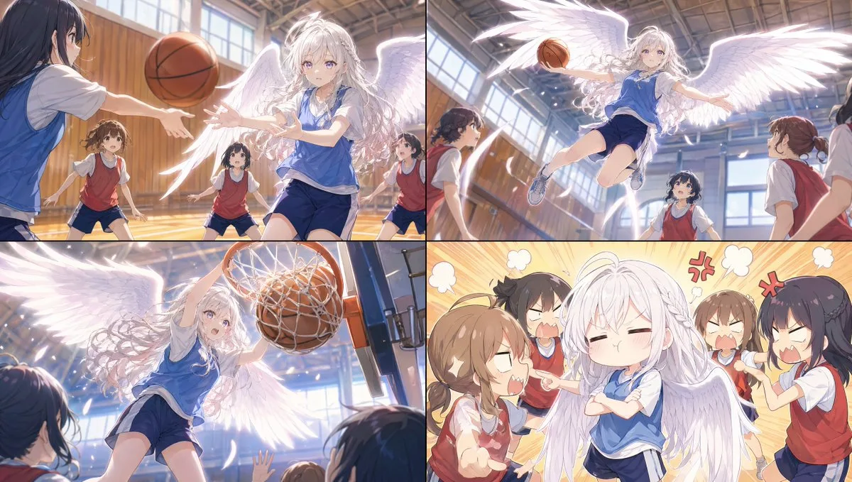 Bảng phân cảnh anime cô bé thiên thần chơi bóng rổ