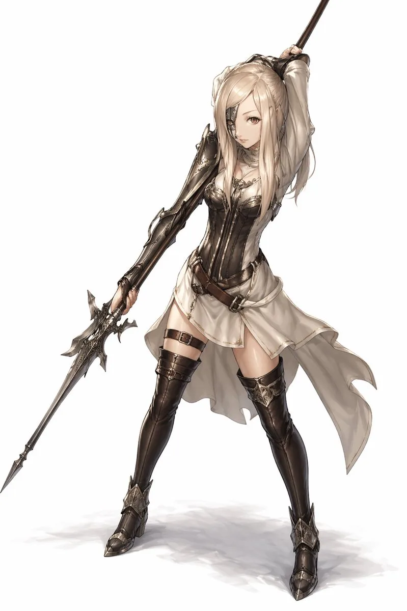 Nữ chiến binh anime cầm thương toàn thân