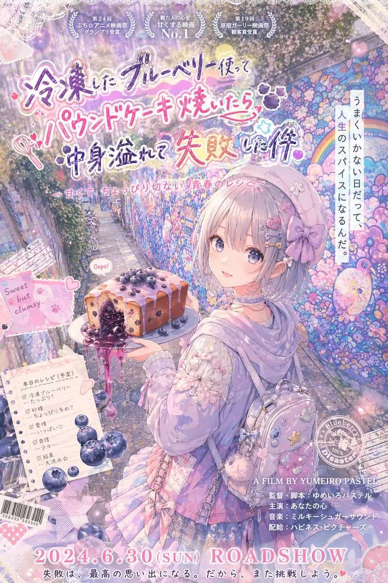 Poster phim anime pastel chiếc bánh việt quất