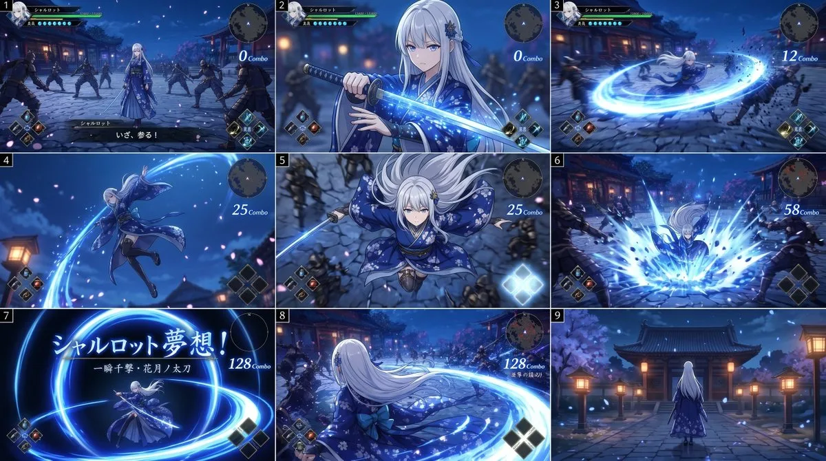 Bảng phân cảnh chiêu thức kiếm thuật game RPG anime