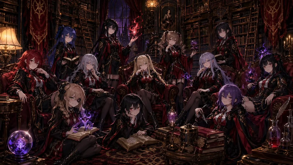 Hội phù thủy anime trong thư viện Gothic