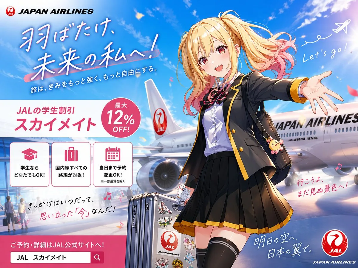 Poster anime quảng cáo du lịch học sinh của JAL