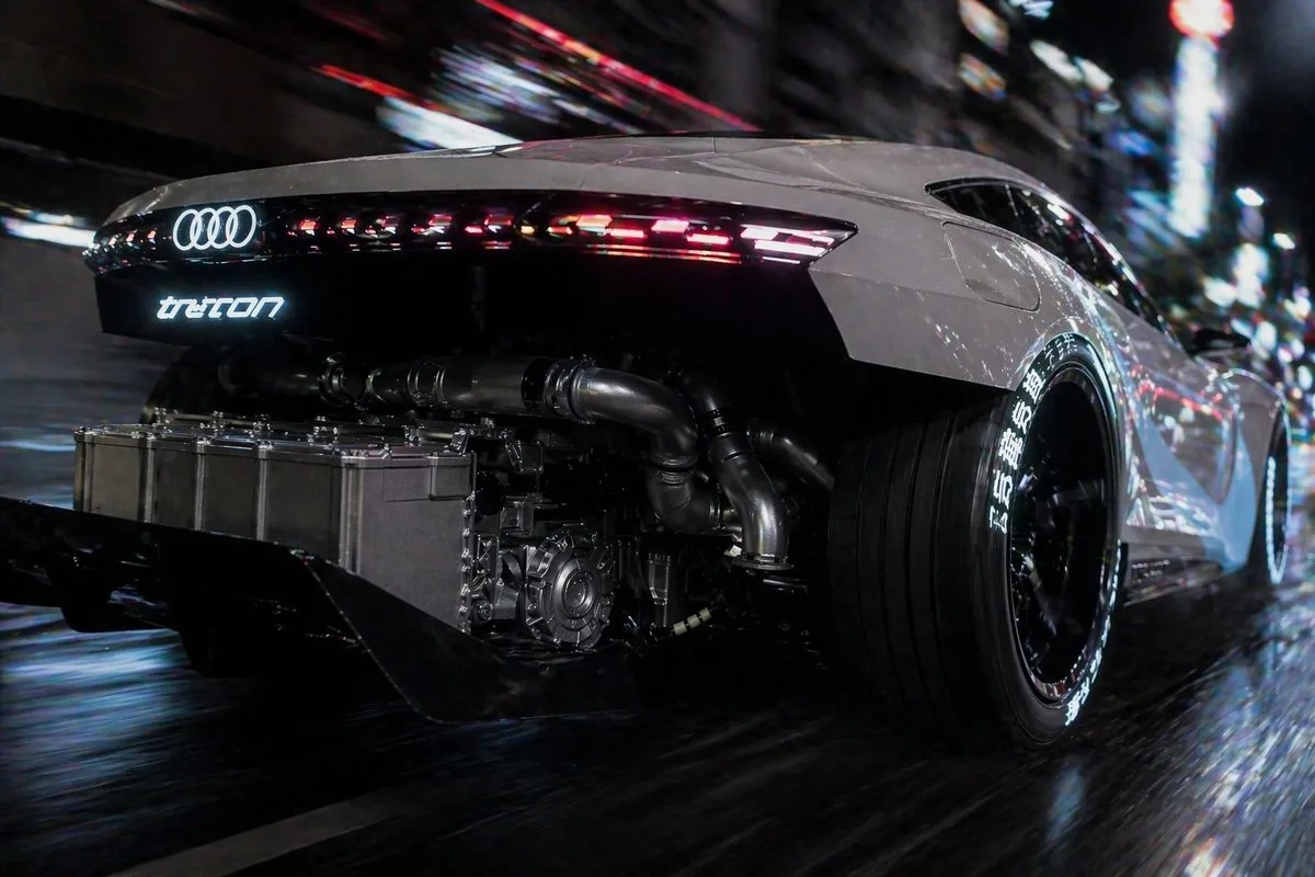 Góc chụp phía sau siêu xe Audi phong cách Cyberpunk