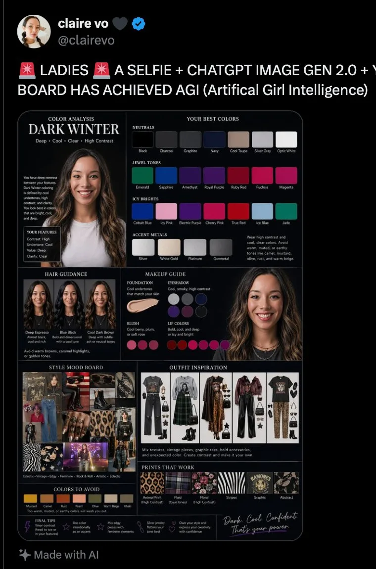 Bảng phân tích màu sắc Dark Winter dạng tweet infographic