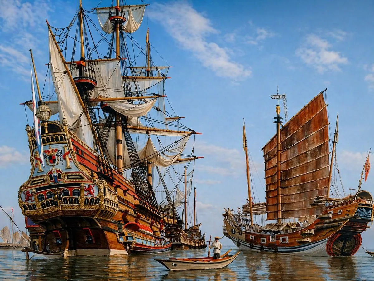 Thuyền buồm Galleon cổ và thuyền mành truyền thống