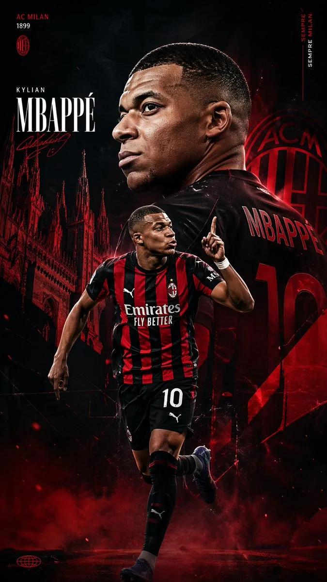 Poster chuyển nhượng Mbappé gia nhập AC Milan
