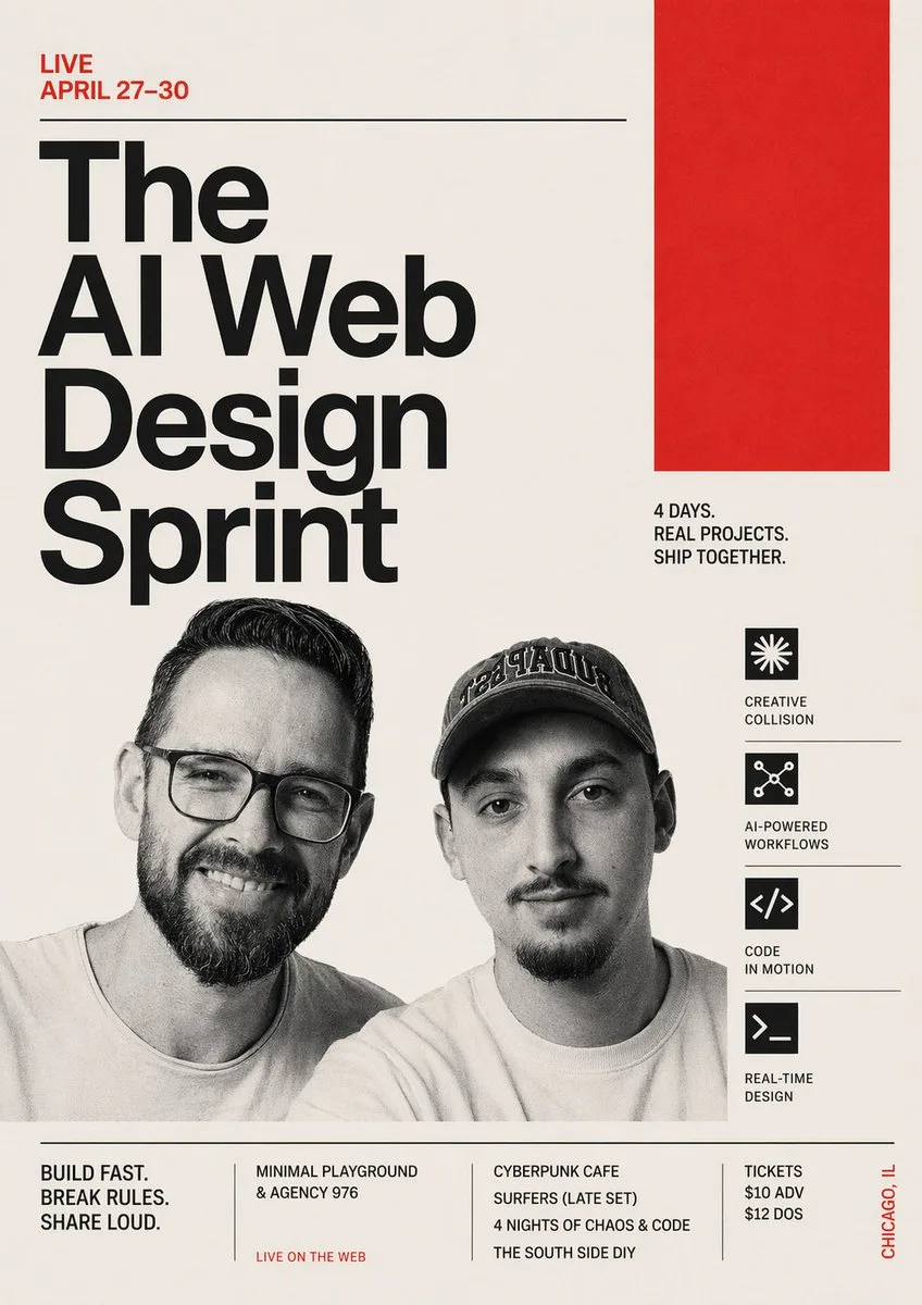 Poster sự kiện thiết kế web AI phong cách Thụy Sĩ