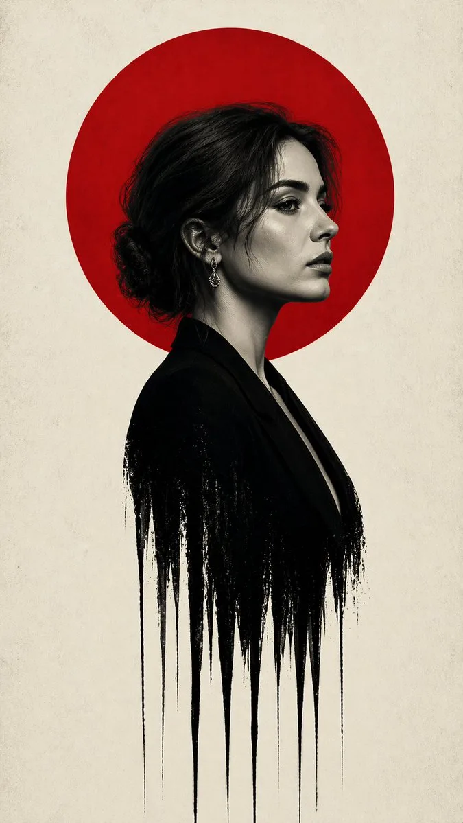 Poster nghệ thuật Noir: Người phụ nữ với hào quang đỏ