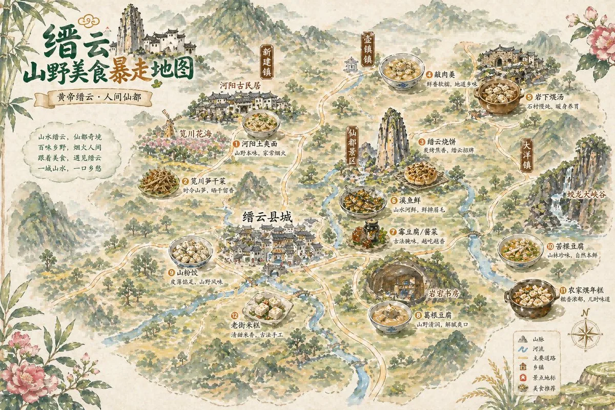 Poster bản đồ ẩm thực Trung Hoa phong cách cổ điển
