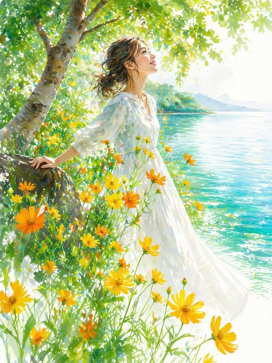 Thiếu nữ bên hồ mùa hè