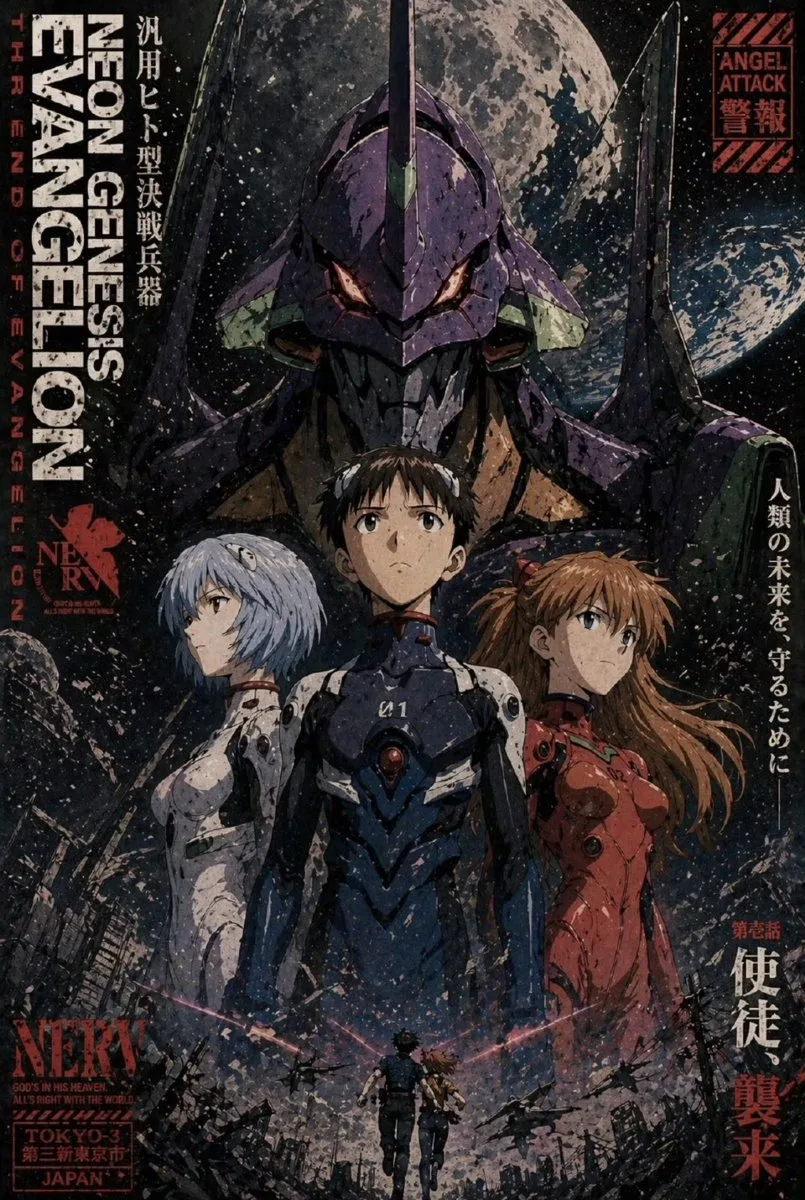 Poster Evangelion phong cách retro gai góc