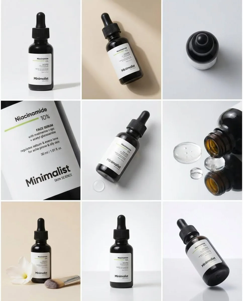 Ảnh ghép sản phẩm serum tối giản