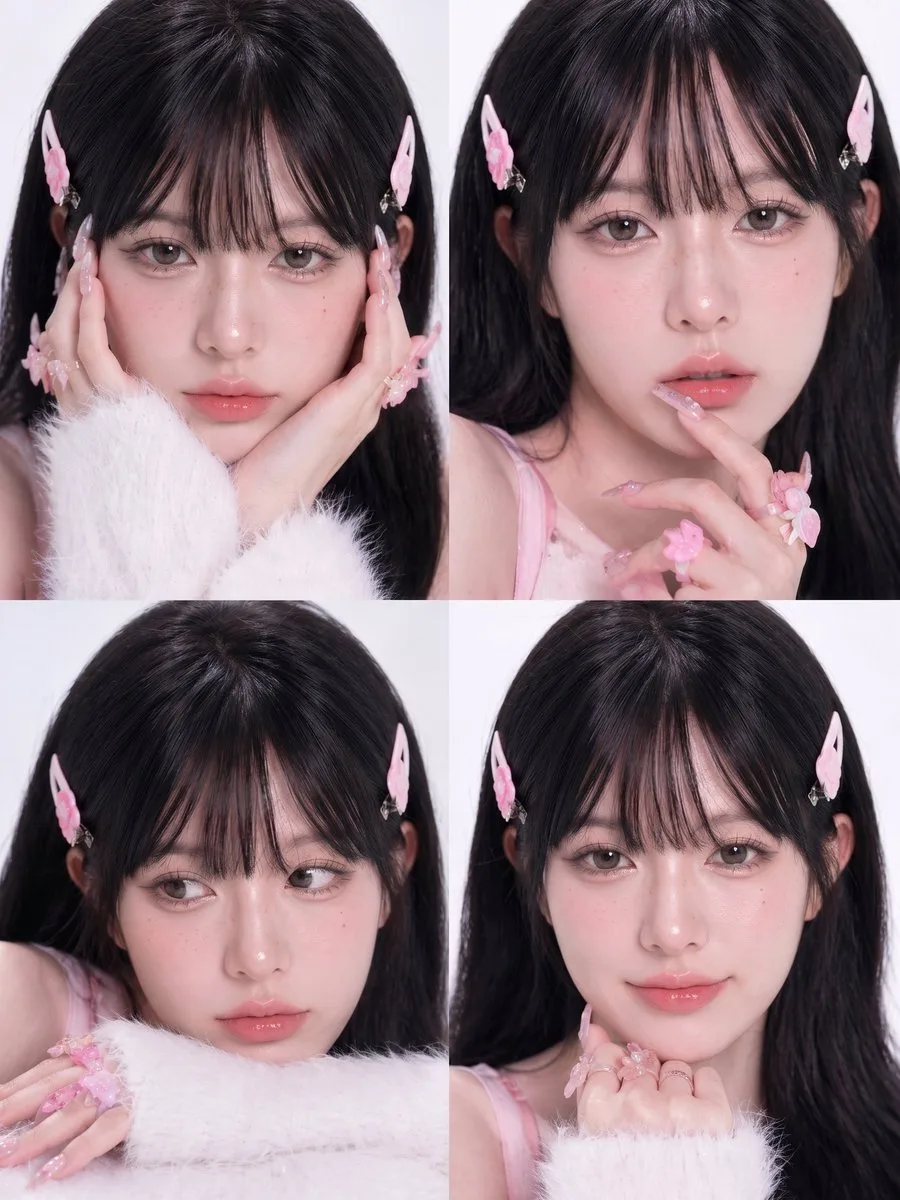 Ảnh ghép chân dung phong cách kawaii tông hồng