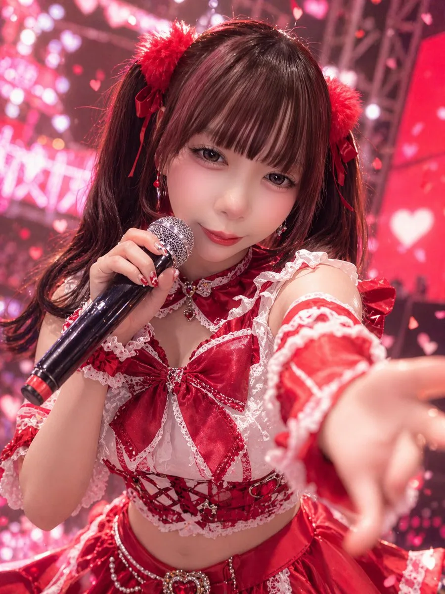 Cận cảnh nữ thần tượng trên sân khấu concert sắc đỏ