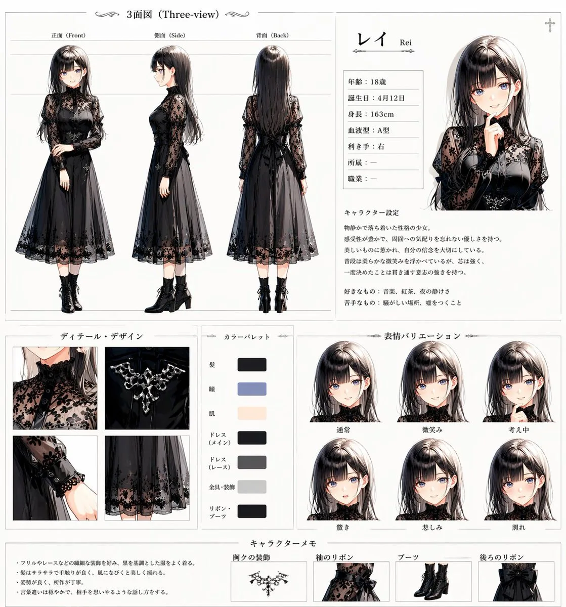 Bảng thiết kế nhân vật anime phong cách Gothic