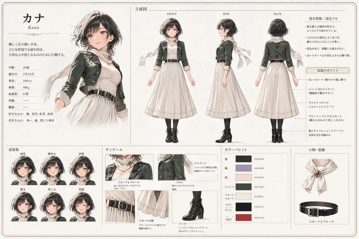 Bảng thiết kế nhân vật anime Kana