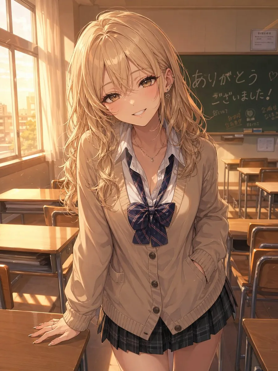 Nữ sinh Gyaru thân thiện trong lớp học hoàng hôn