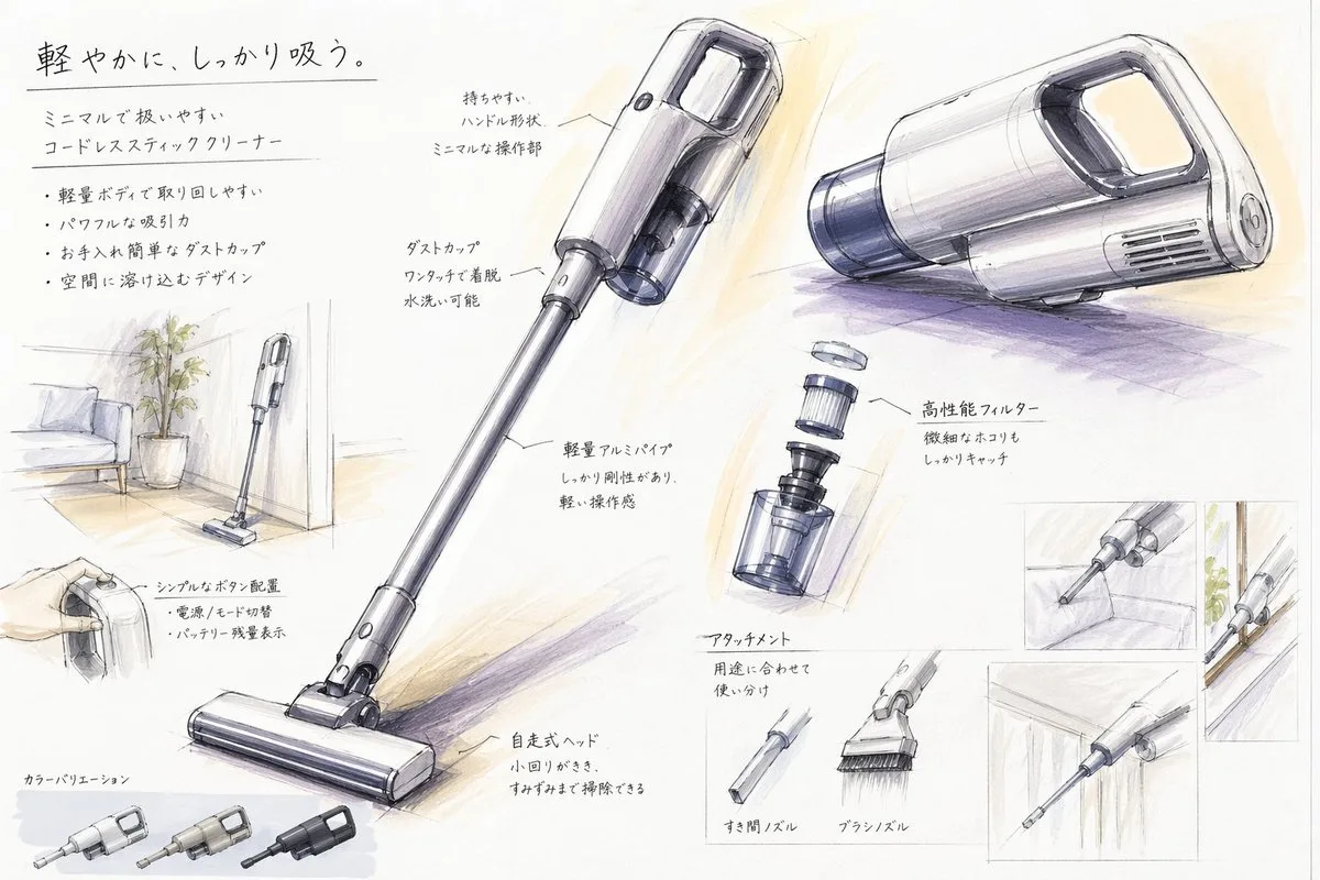 Bảng phác thảo thiết kế máy hút bụi phong cách Nhật Bản