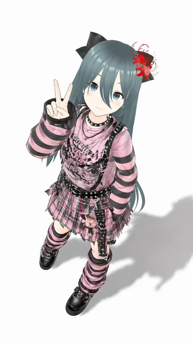 Render 3D toàn thân cô gái anime punk hồng