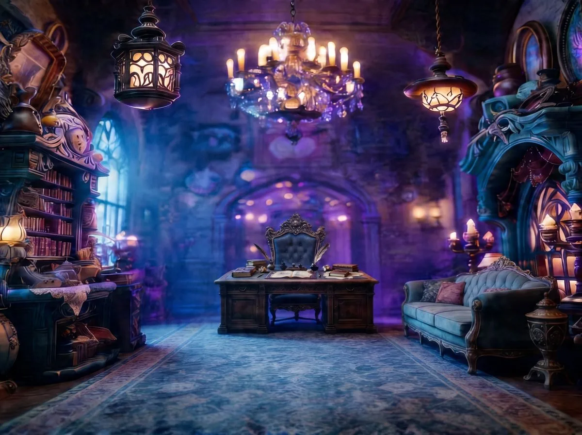 Nội thất phòng đọc Gothic huyền ảo