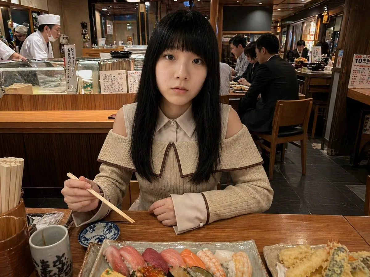 Chân dung bữa tối chân thực tại quầy sushi
