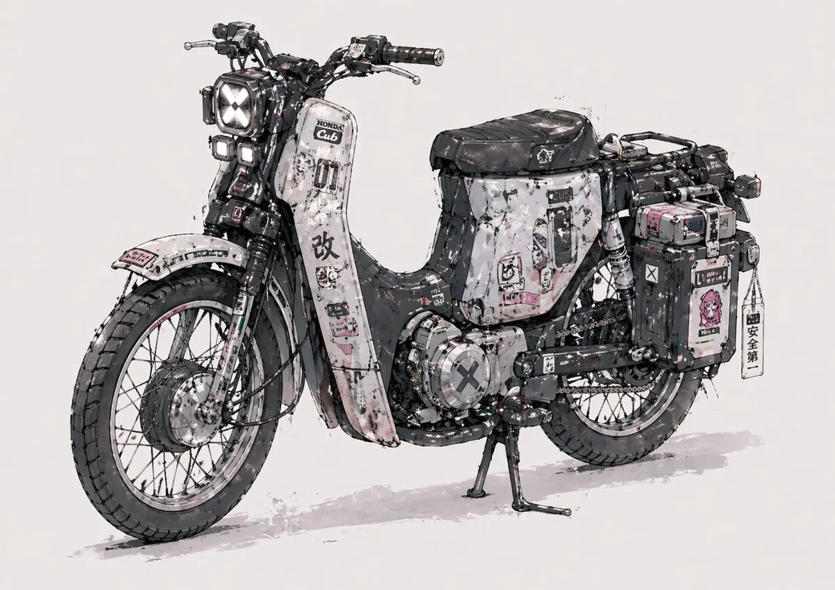 Bản vẽ concept xe Super Cub độ bụi bặm