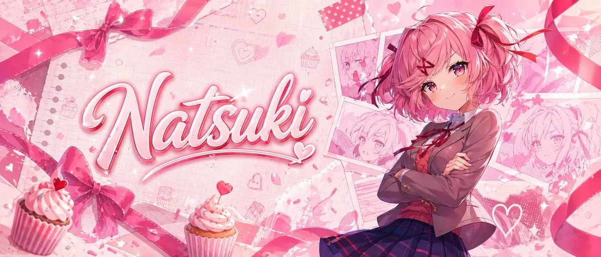 Banner anime Natsuki màu hồng pastel