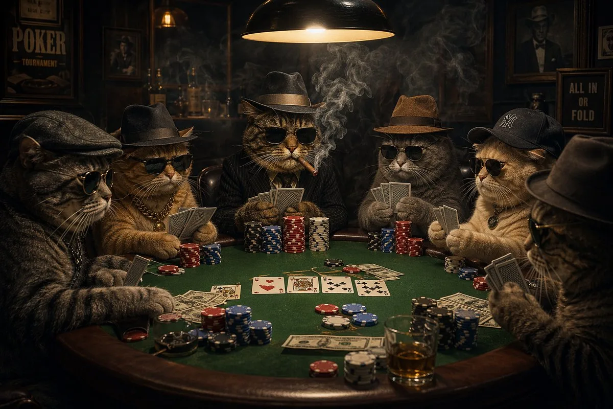 Mèo mafia chơi bài poker