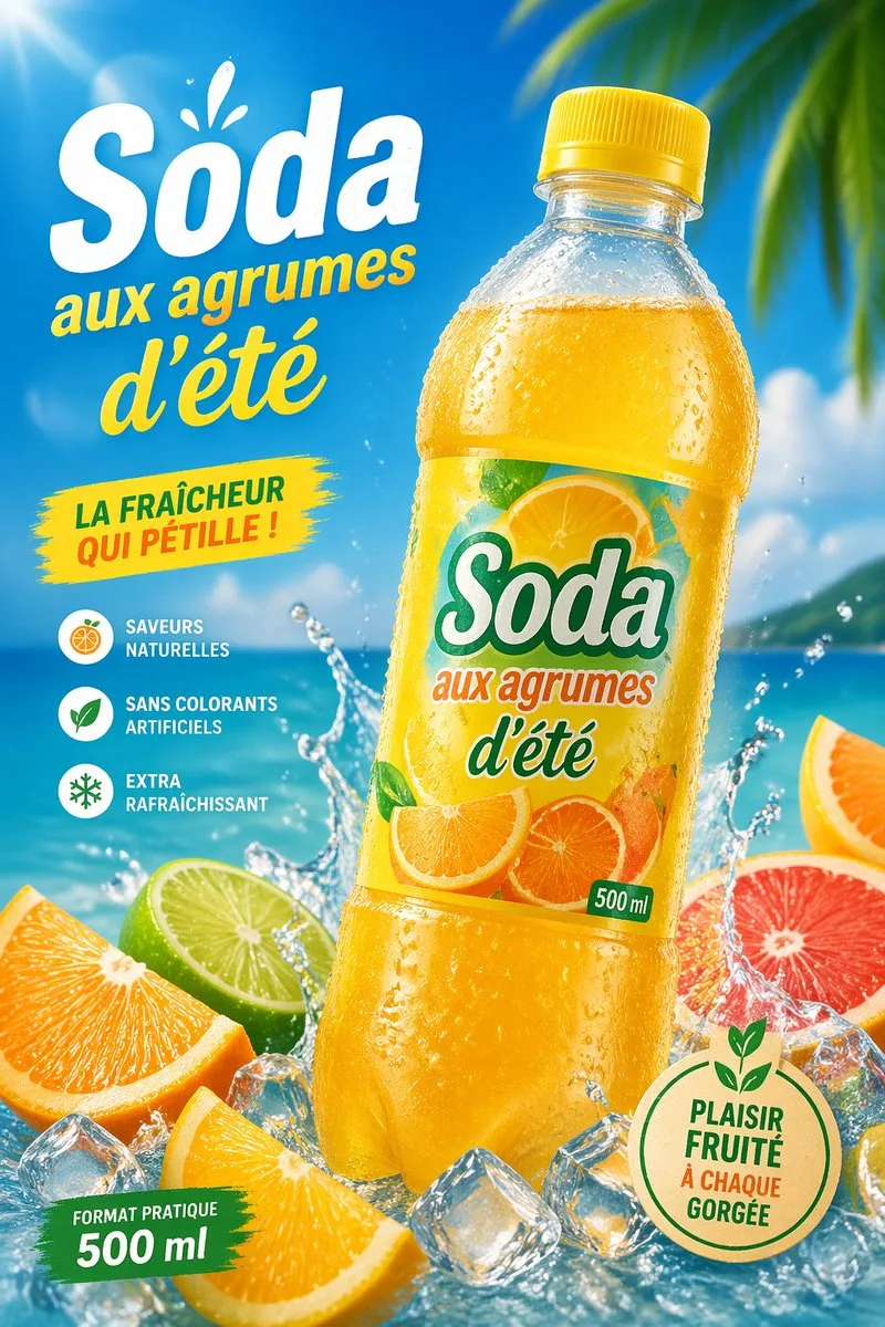 Poster quảng cáo soda cam chanh nhiệt đới