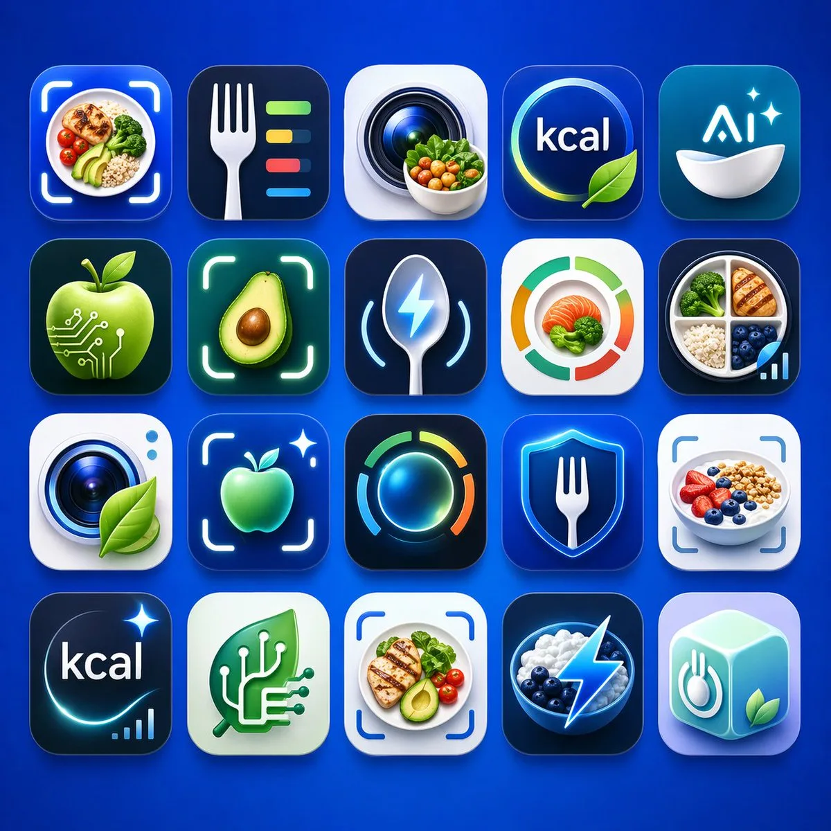 Lưới ý tưởng logo ứng dụng dinh dưỡng và sức khỏe
