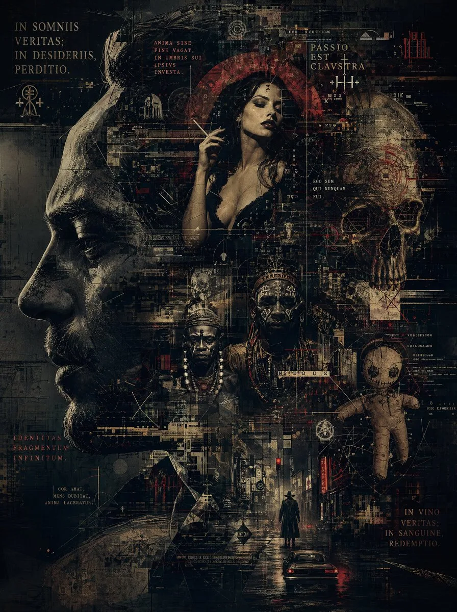 Poster cắt dán phong cách Cyber-Gothic huyền bí
